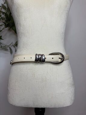 Madewell Cream Leather Belt with Silver-Tone Buckle
